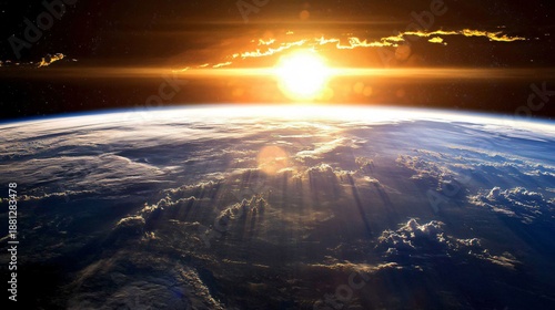 Breathtaking Sunrise Over Earth from Space with Soft Clouds and Warm Golden Light Illuminating the Horizon, Perfect for Capturing the Beauty of Our Planet