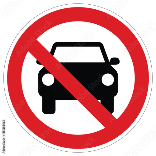 No cars allowed symbol indicating vehicle entry prohibition in a restricted traffic zone