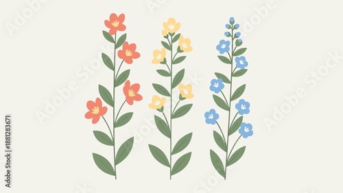 Three Floral Stems - Botanical Illustration