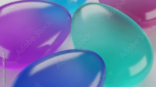 Vibrant Easter eggs in shiny purple, blue, and teal colors