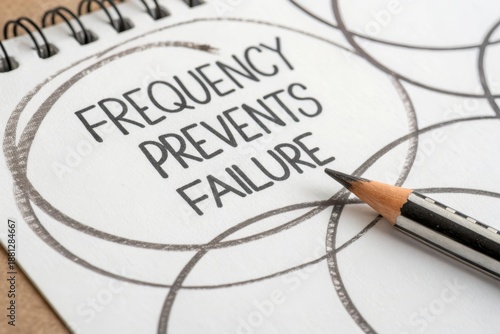 Frequency Prevents Failure Written On Notebook Page