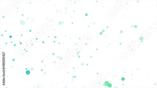 Soft blue and green particles floating on a clean white background. Minimal abstract motion background for medical, science, healthcare, biotechnology