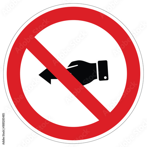 Prohibition sign showing a hand releasing an object with an arrow, indicating no dropping or littering