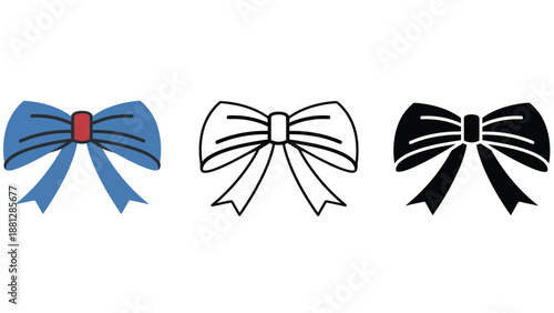 Three colorful bow illustrations on a white background