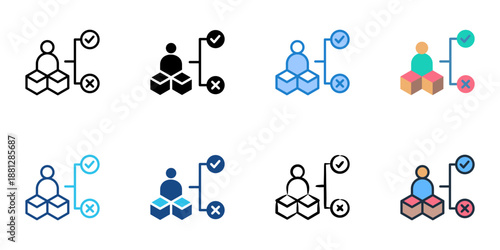 Vendor Evaluation icons set multiple style collection. Editable stroke 
