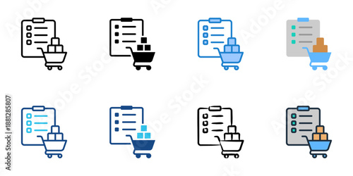 Procurement Planning icons set multiple style collection. Editable stroke 
