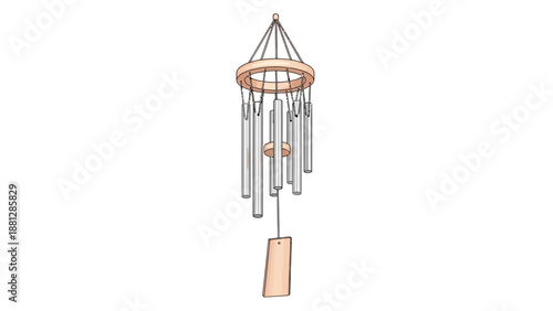 Crisp 3D Fine Line Icon of a Wind Chime for Gentle Summer Breezes. transparent.svg.