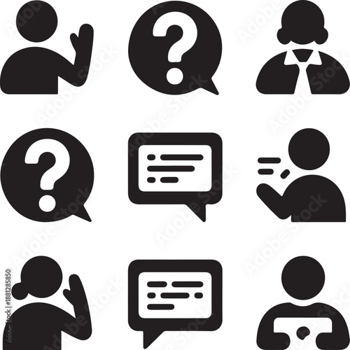Support icons, customer service, faq question, communication chat, help desk, user profile, contact agent, business interaction