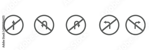 Set of black directional arrow icons including U turn, right turn, left turn, and straight arrows. Simple vector signs for traffic, navigation, and road directions