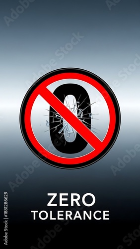 Zero tolerance symbol with cracked glass modern design concept