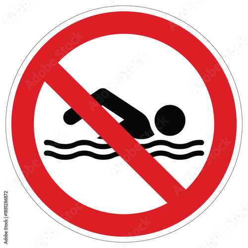Standard circular prohibition sign with a swimmer icon in water, clearly indicating no swimming allowed