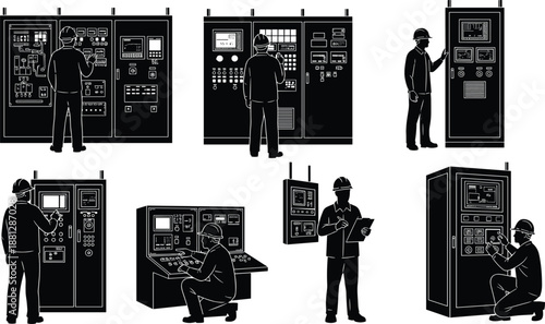 Black and white vector illustration set of elegant women's summer sun hat silhouettes, decorative beach headwear icons isolated on white background for vacation,