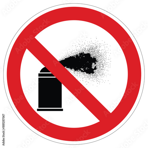 Universal prohibition sign featuring a spray can emitting particles, indicating no spraying or aerosols