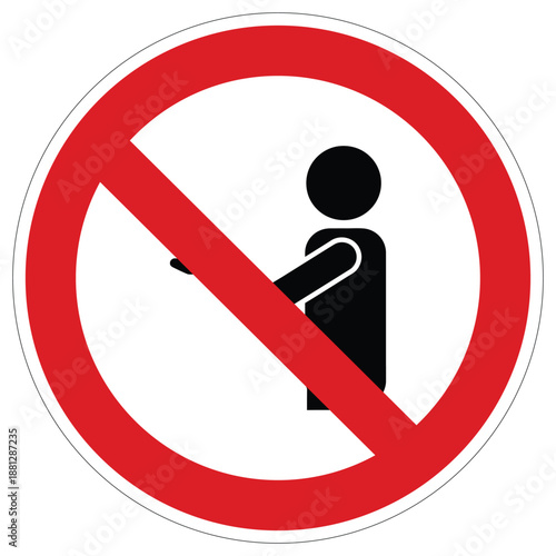 Warning sign featuring a stick figure with outstretched hand, signifying a clear prohibition against touching