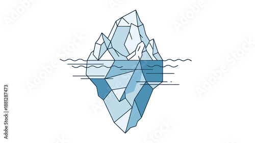 Geometric Iceberg Shape Peaks Above Water Surface With Submerged Icicle Base Line Art Design