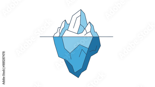 Submerged Mass Of Blue Iceberg With Visible Water Surface And Underwater Section Showing Hidden Depths For Cold Climate Concepts