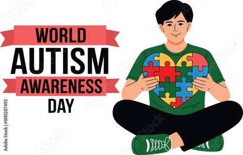 Autism Awareness Day Boy Holding Puzzle Heart