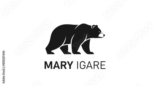 Black bear silhouette walking forward with text below.