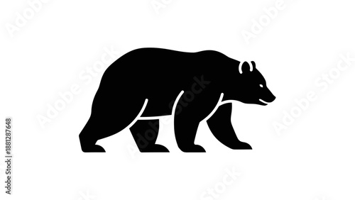 Black Bear Silhouette Walking Profile View.