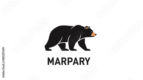 Black bear silhouette walking with text below.