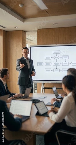 Business presentation in a modern office boardroom