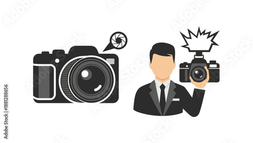 Man holding two black cameras.