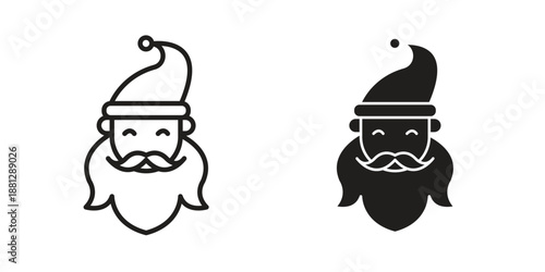 Santa Claus icons collection. Thin linear and black flat icons