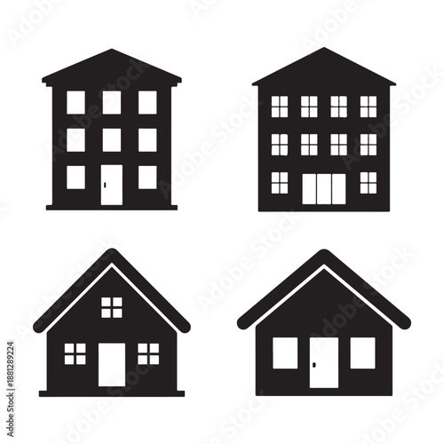 Collection of diverse architectural building silhouettes.