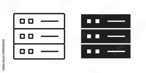 Server rack icons collection. Thin linear and black flat icons