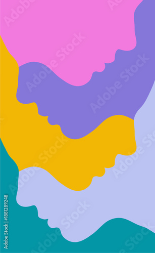 Abstract Art of Colorful Stacked Human Profiles, vector illustration