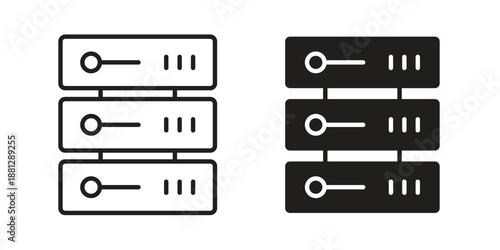 Server icons collection. Thin linear and black flat icons