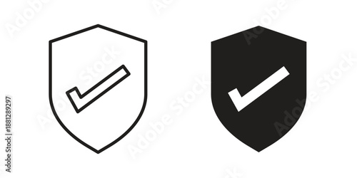 Shield check mark icons collection. Thin linear and black flat icons