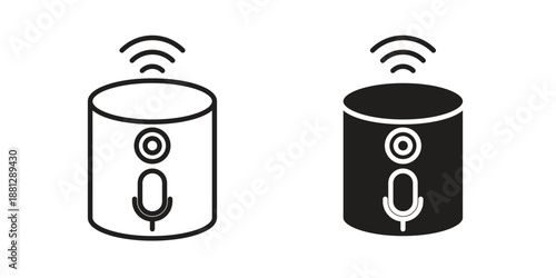 Smart speaker icons collection. Thin linear and black flat icons