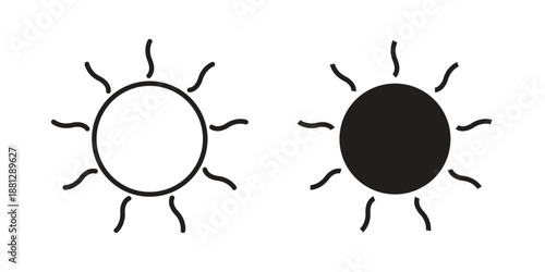 Sun icons collection. Thin linear and black flat icons