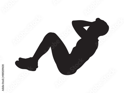 Silhouette of a person performing a sit-up exercise to strengthen core muscles Vector.