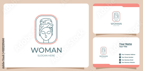 Minimalist Woman Face Logo with Towel for Spa Beauty and Wellness Branding