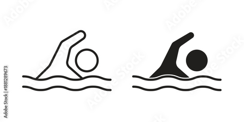Swimming icons collection. Thin linear and black flat icons