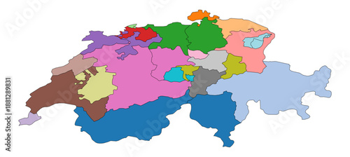A colorful map of switzerland with various regions and cantons marked