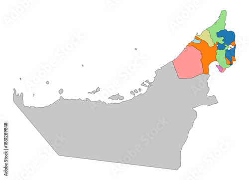 Colorful map of united arab emirates regions