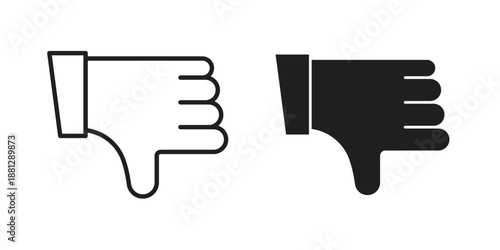 Thumbs down icons collection. Thin linear and black flat icons