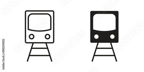 Train icons collection. Thin linear and black flat icons