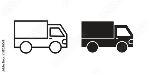 Truck icons collection. Thin linear and black flat icons