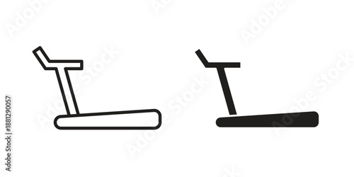 Treadmill icons collection. Thin linear and black flat icons