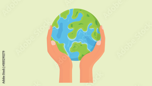 Hands Holding Planet Earth Illustration for Environmental Protection Concept