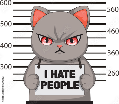 Kitty Mugshot I Hate People Cat Holding Police Prisoner Board Vector