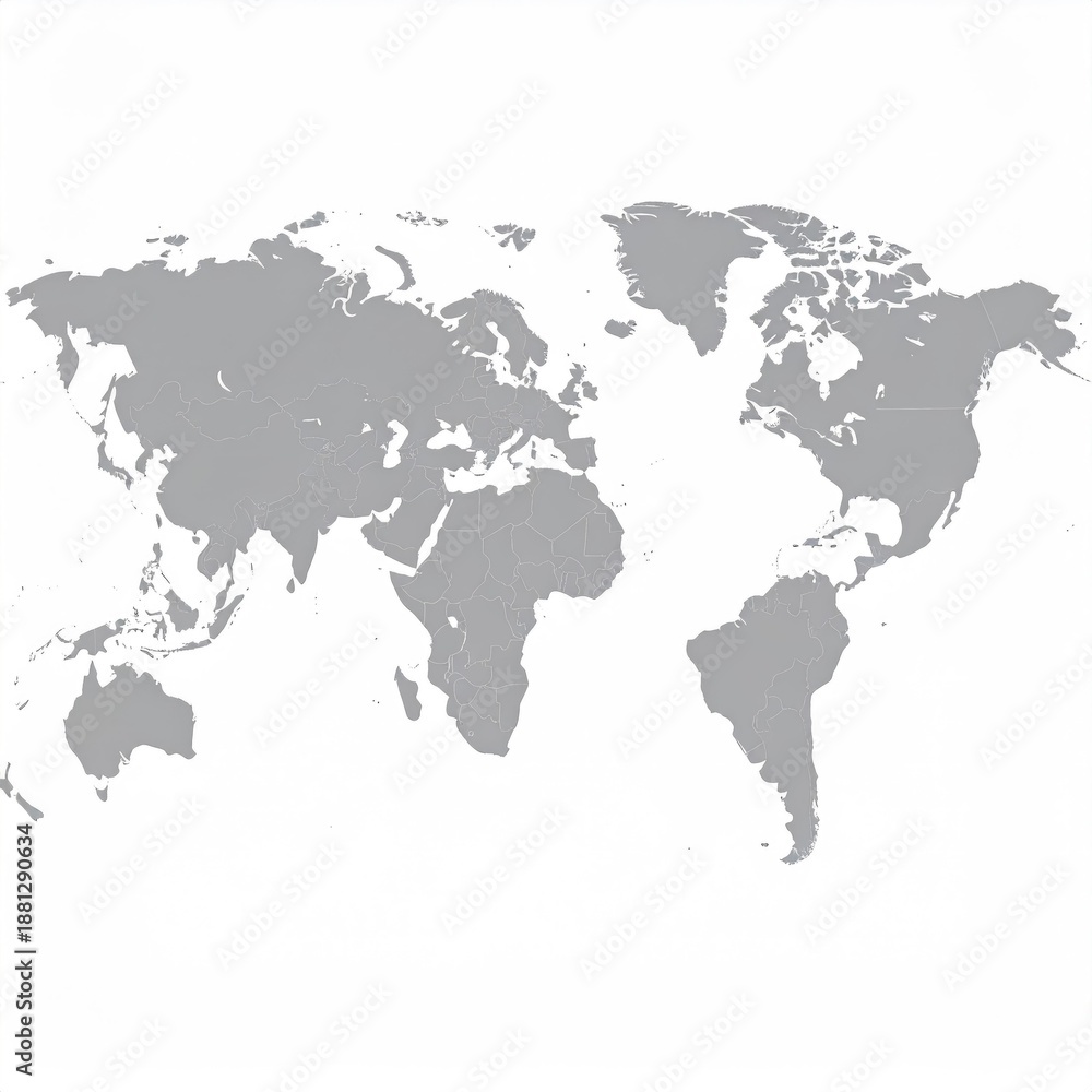 Fototapeta premium World map in gray on white backdrop