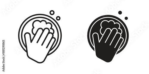 Washing dishes icons collection. Thin linear and black flat icons