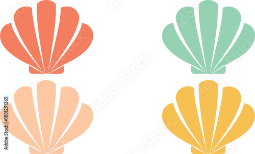 Colorful seashell vector illustration set with pastel scallop shells for beach summer decor and coastal design