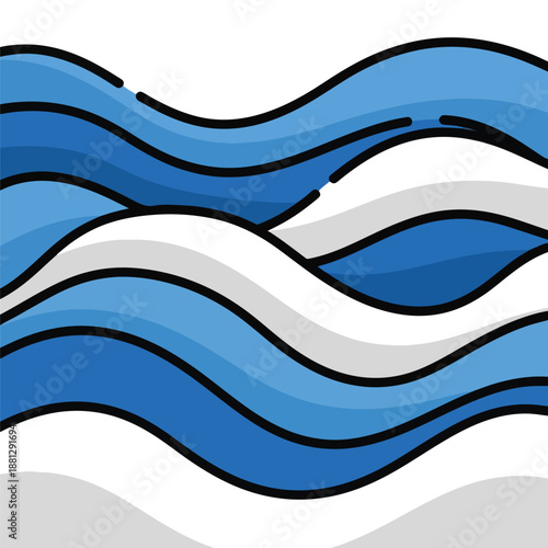Abstract wavy lines in shades of blue, gray on white