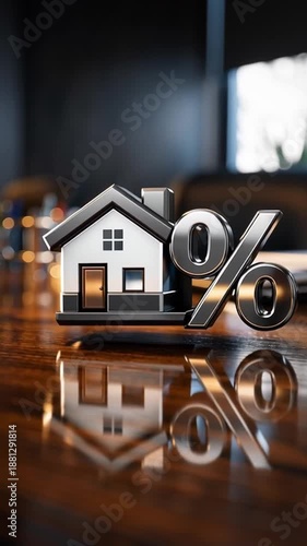 Real estate housing market concept house percent symbol on table interest rate mortgage loan finance investment property homebuying modern interior reflection ownership planning trends